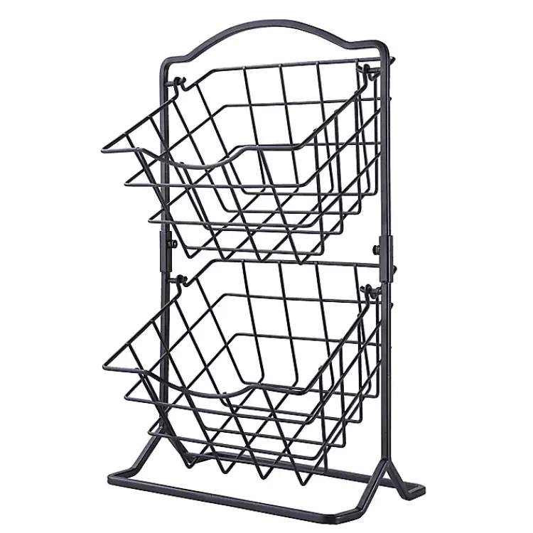 Kirklands Home Kitchen Storage|Metal Wire 2-Tier Square Kitchen Basket Black