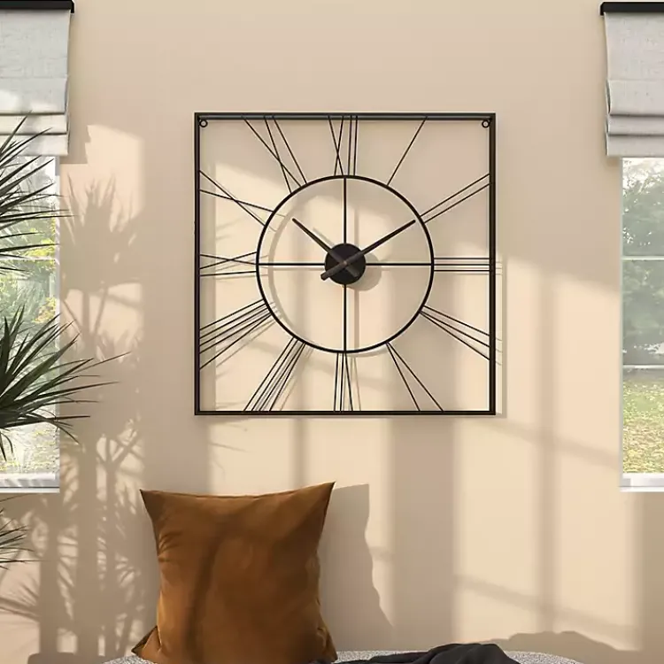 Kirklands Home Clocks|Minimal Square Open Face Clock Black