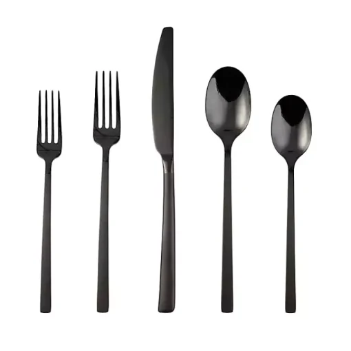Kirklands Home Flatware & Cutlery|Mirrored Steel 20-pc. Flatware Set Black