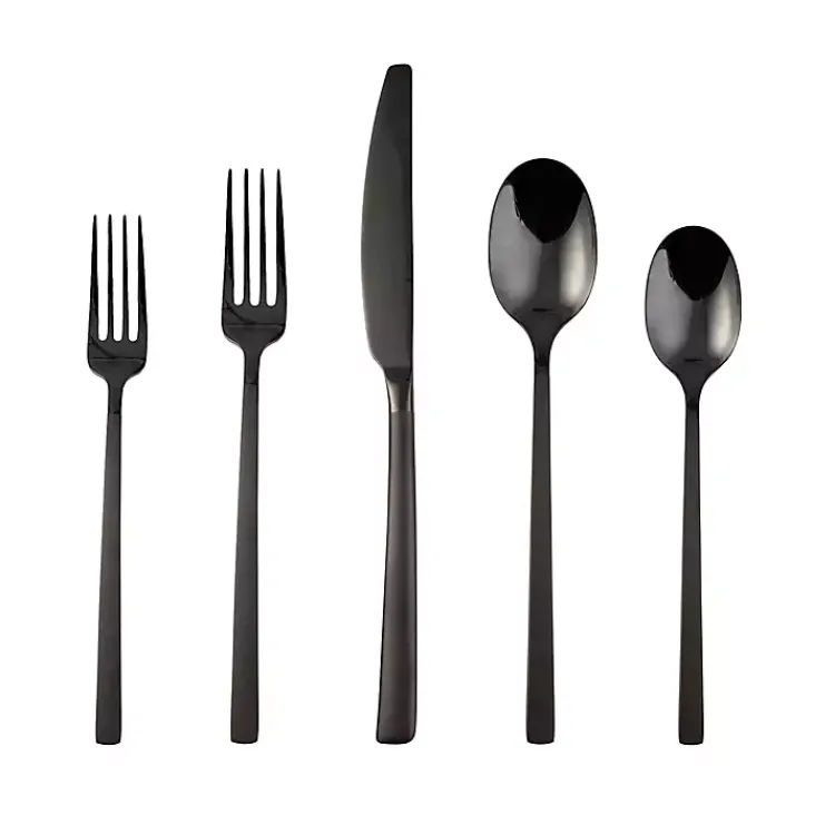 Kirklands Home Flatware & Cutlery|Mirrored Steel 20-pc. Flatware Set Black