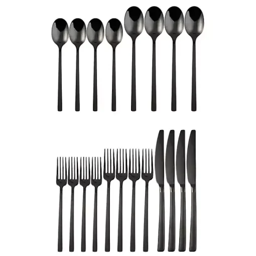 Kirklands Home Flatware & Cutlery|Mirrored Steel 20-pc. Flatware Set Black