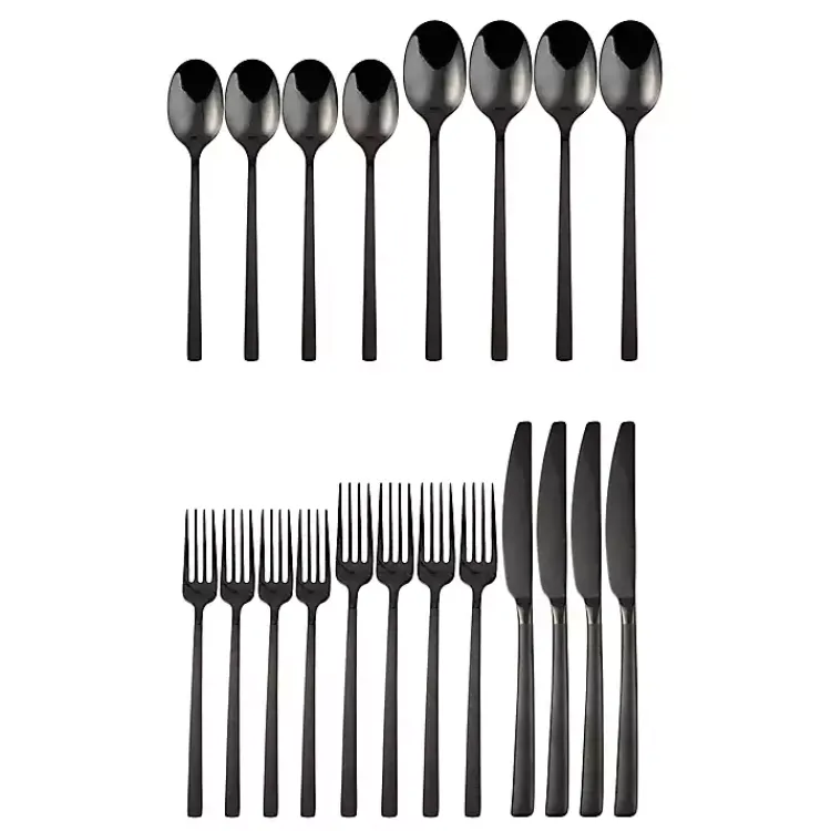 Kirklands Home Flatware & Cutlery|Mirrored Steel 20-pc. Flatware Set Black