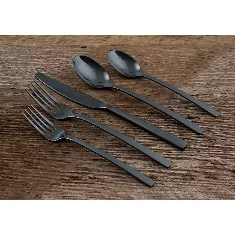 Kirklands Home Flatware & Cutlery|Mirrored Steel 20-pc. Flatware Set Black