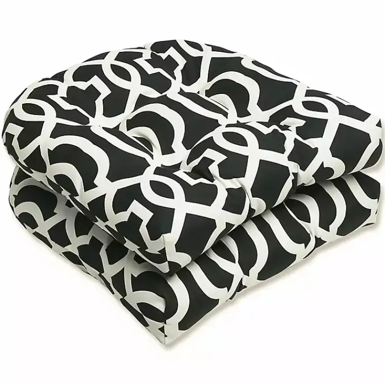 Kirklands Home Outdoor Cushions & Pillows|Black New Geometric 2-pc. Wicker Chair Cushion Set