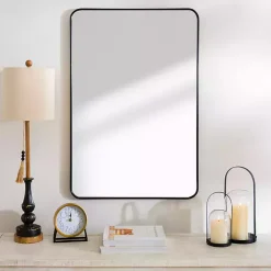 Kirklands Home Framed Mirrors|Nouveau Linear Curved Corner Mirror Black