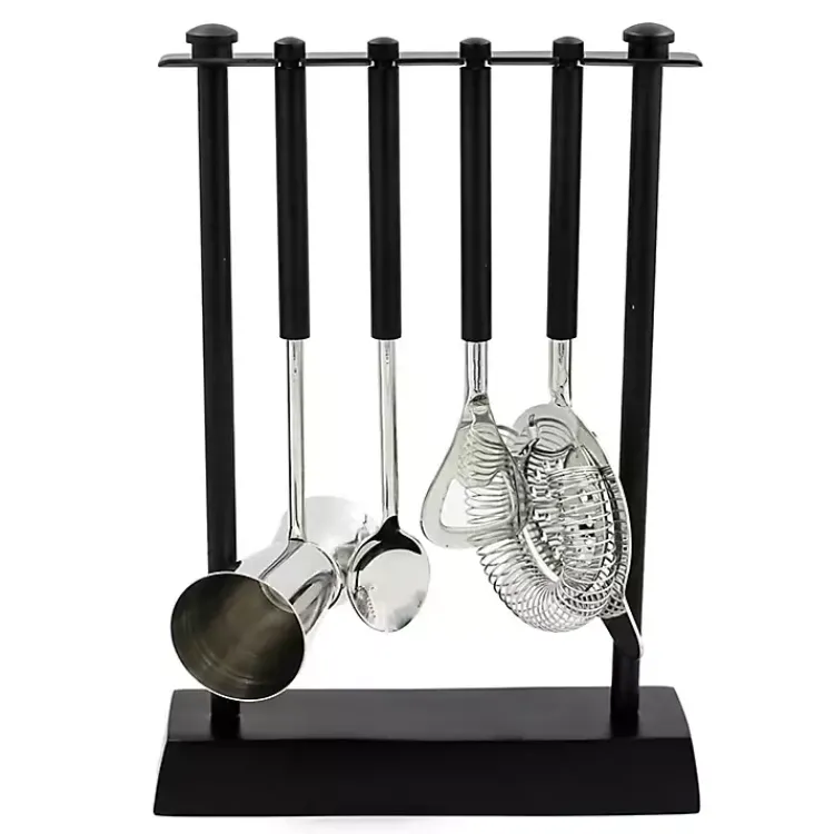 Kirklands Home Barware|4-pc. Bar Tool Set with Stand Black