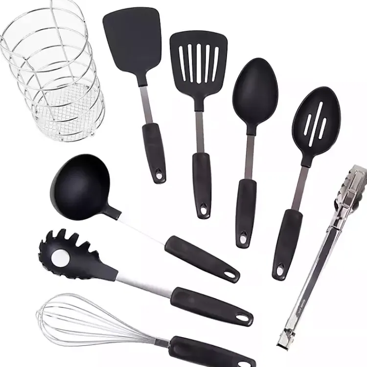 Kirklands Home Kitchen Accessories|9-pc. Utensil Set with Wire Caddy Black