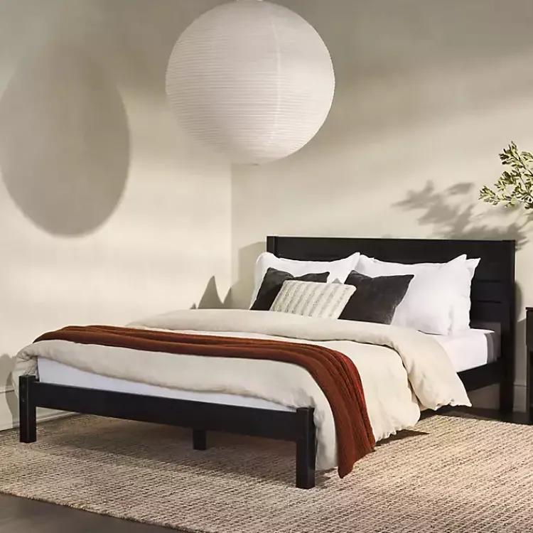 Kirklands Home Beds & Headboards|Pine Wood Slatted Headboard Queen Bed Black