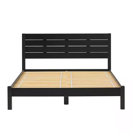 Kirklands Home Beds & Headboards|Pine Wood Slatted Headboard Queen Bed Black