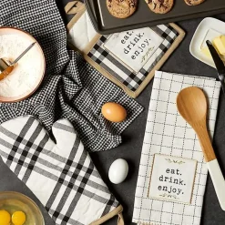 Kirklands Home Kitchen Accessories|Black Plaid Eat Drink Enjoy 4-pc. Dish Towel Set