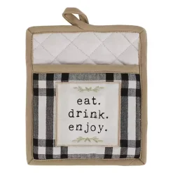 Kirklands Home Kitchen Accessories|Black Plaid Eat Drink Enjoy 4-pc. Dish Towel Set