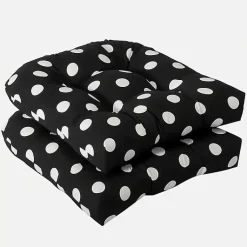 Kirklands Home Outdoor Cushions & Pillows|Polka Dot Wicker Chair Cushions, Set of 2 Black