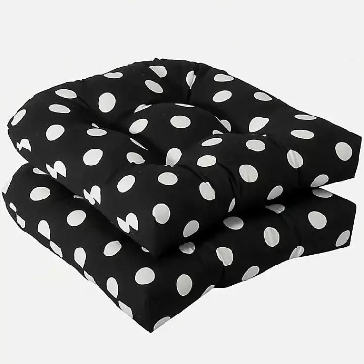 Kirklands Home Outdoor Cushions & Pillows|Polka Dot Wicker Chair Cushions, Set of 2 Black