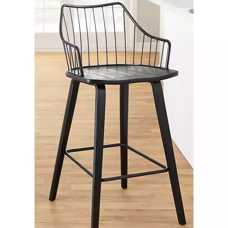 Kirklands Home Bar Stools & Counter Height Stools|Poplar Wood Swivel Counter Stool Black