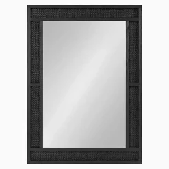Kirklands Home Decorative Mirrors|Rattan Textured Rectangle Wall Mirror Black