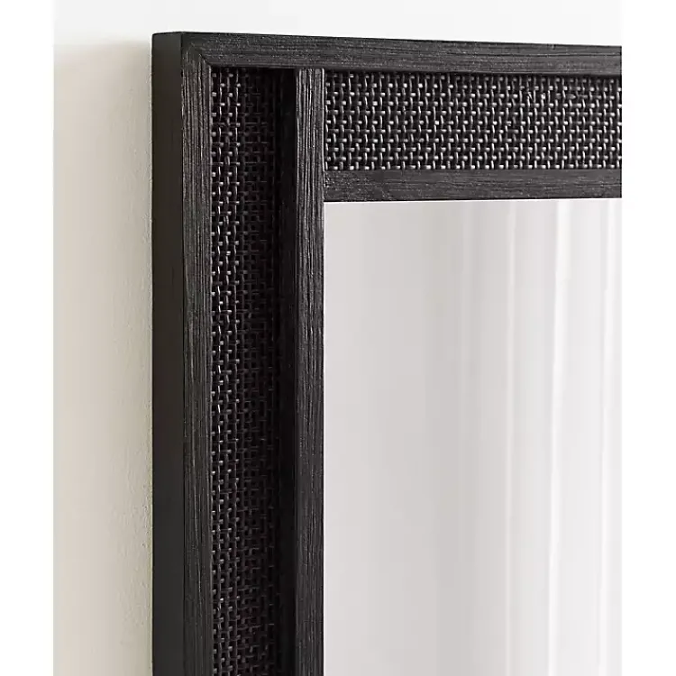 Kirklands Home Decorative Mirrors|Rattan Textured Rectangle Wall Mirror Black