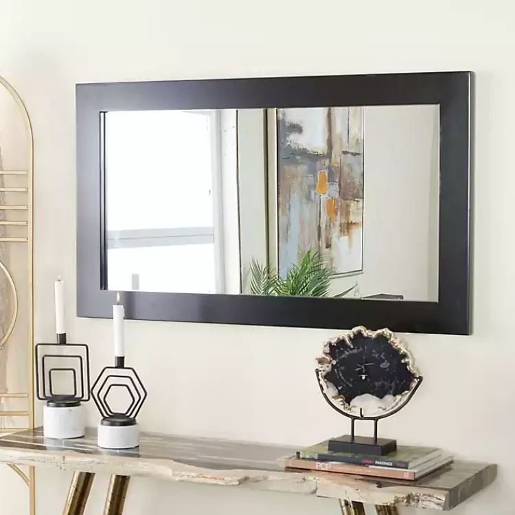Kirklands Home Framed Mirrors|Black Rectangular Wood Wall Mirror, 24x42 in.