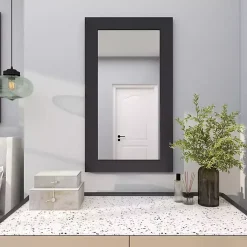 Kirklands Home Framed Mirrors|Black Rectangular Wood Wall Mirror, 24x42 in.