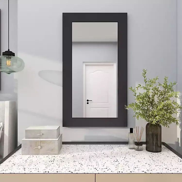 Kirklands Home Framed Mirrors|Black Rectangular Wood Wall Mirror, 24x42 in.