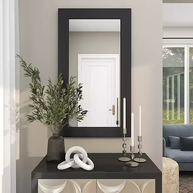 Kirklands Home Framed Mirrors|Black Rectangular Wood Wall Mirror, 24x42 in.