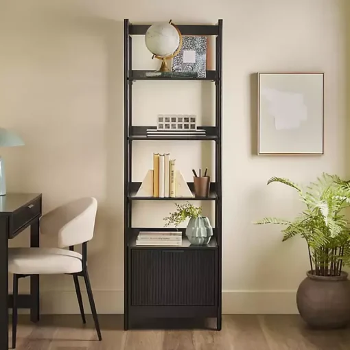 Kirklands Home Bookshelves|Reeded Wood Holmes Narrow Bookcase Black