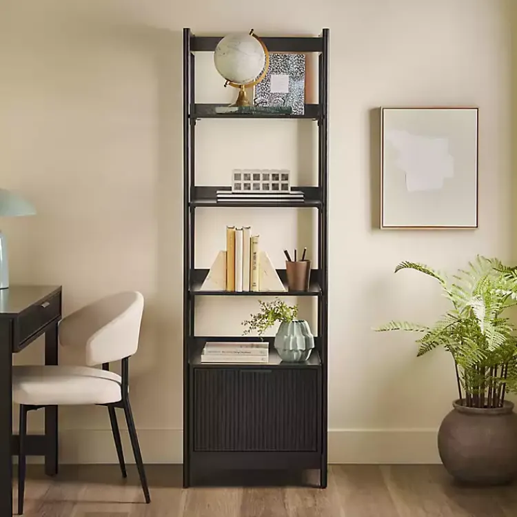 Kirklands Home Bookshelves|Reeded Wood Holmes Narrow Bookcase Black
