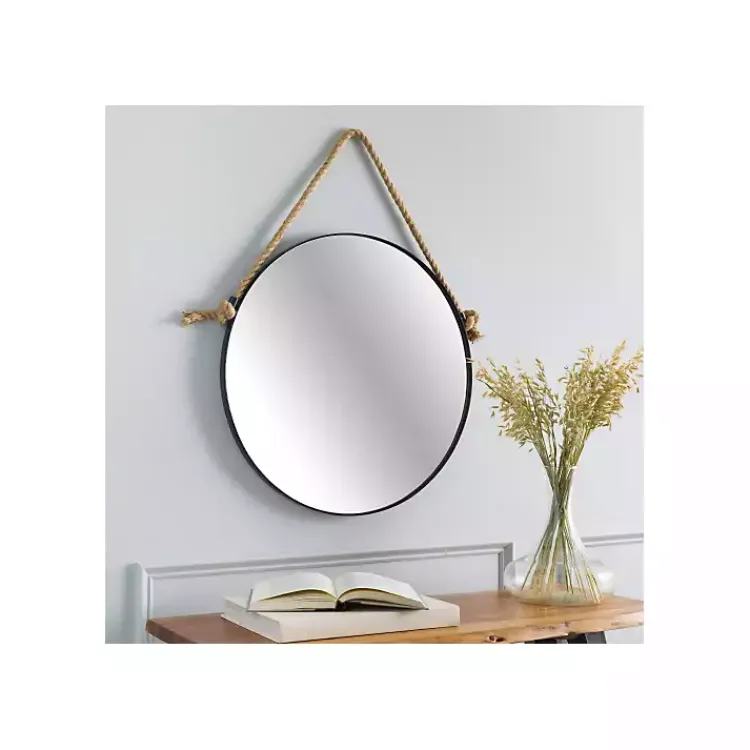 Kirklands Home Framed Mirrors|Black Round Framed Mirror with Rope