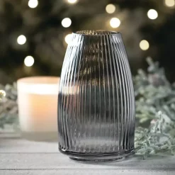Clearance Round Ribbed Glass Vase Vases