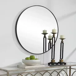 Kirklands Home Framed Mirrors|Black Round Simple Frame Large Wall Mirror