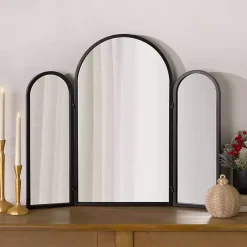 Kirklands Home Decorative Mirrors|Rounded Edge Trifold Wall Mirror Black