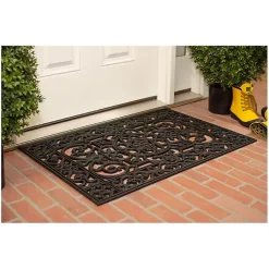 Kirklands Home Doormats|Scroll Border Rubber Doormat, 36x24 Black