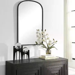 Kirklands Home Framed Mirrors|Black Simple Round Top Wall Mirror