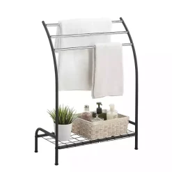 Kirklands Home Bathroom Accessories|Steel 3-Bar Standing Towel Rack Black