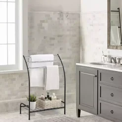 Kirklands Home Bathroom Accessories|Steel 3-Bar Standing Towel Rack Black