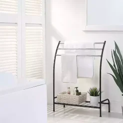 Kirklands Home Bathroom Accessories|Steel 3-Bar Standing Towel Rack Black