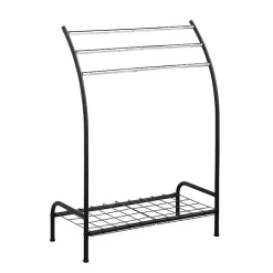Kirklands Home Bathroom Accessories|Steel 3-Bar Standing Towel Rack Black