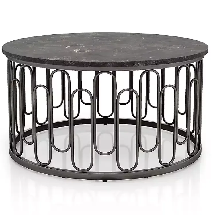 Kirklands Home Coffee Tables|Stone and Metal Geometric Coffee Table Black