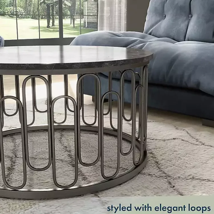 Kirklands Home Coffee Tables|Stone and Metal Geometric Coffee Table Black