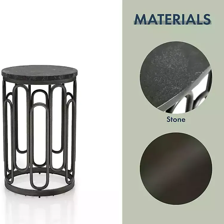 Kirklands Home Accent & End Tables|Stone and Metal Geometric Accent Table Black