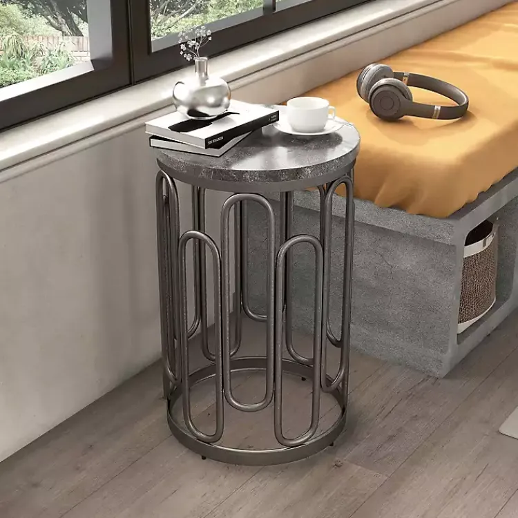Kirklands Home Accent & End Tables|Stone and Metal Geometric Accent Table Black