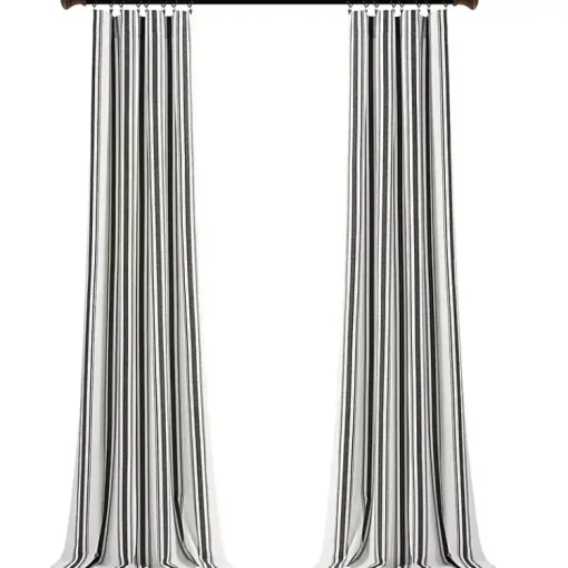 Kirklands Home Curtains & Drapes|Stripe Farmhouse Curtain Panel Set, 95 in. Black