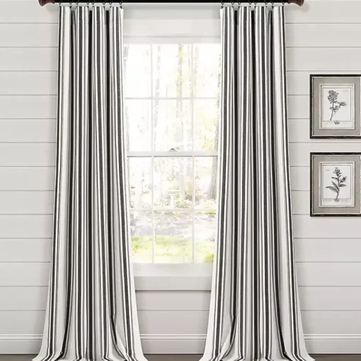 Kirklands Home Curtains & Drapes|Stripe Farmhouse Curtain Panel Set, 95 in. Black