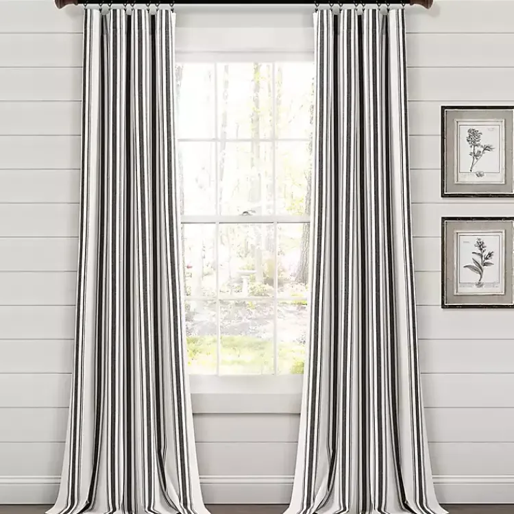 Kirklands Home Curtains & Drapes|Stripe Farmhouse Curtain Panel Set, 95 in. Black