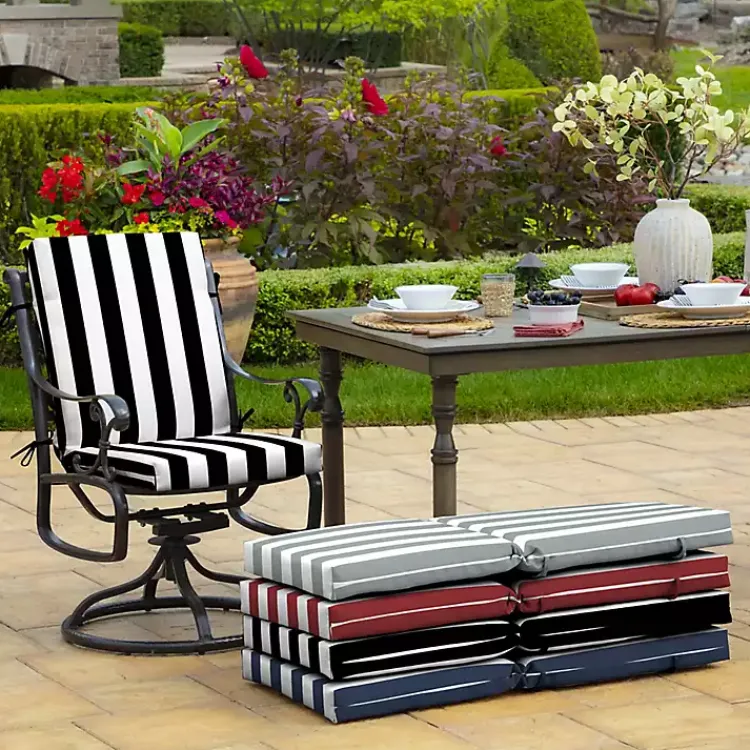 Kirklands Home Outdoor Cushions & Pillows|Stripe Luxe Outdoor Dining Chair Cushion Black