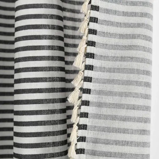 Kirklands Home Curtains & Drapes|Black Striped Tassel Curtain Panel Set, 84 in.