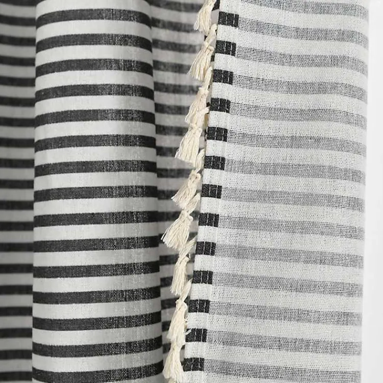 Kirklands Home Curtains & Drapes|Black Striped Tassel Curtain Panel Set, 84 in.