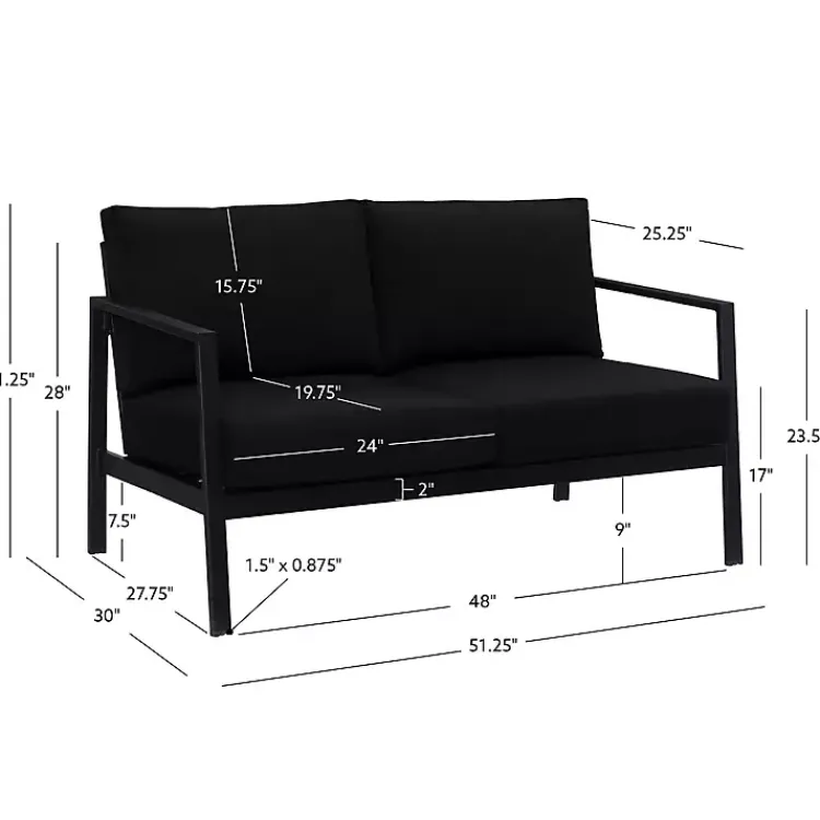 Kirklands Home Outdoor Seating|Sunbrella Cushions Holland Outdoor Loveseat Black