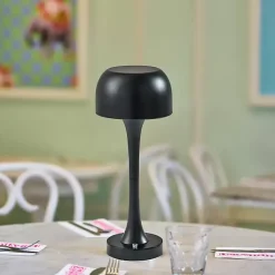 Kirklands Home Outdoor Lighting|Tapered Dome Frosted Light Cordless Lamp Black