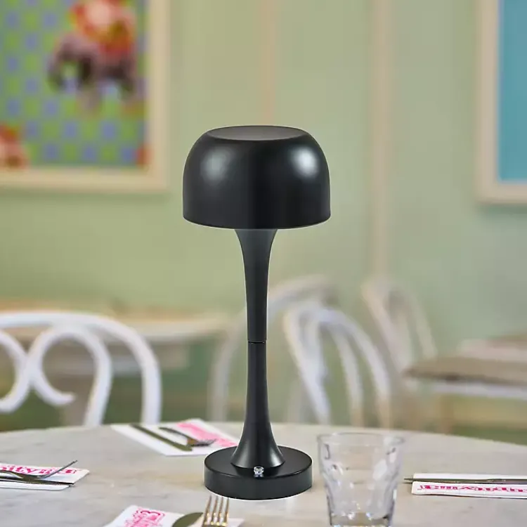 Kirklands Home Outdoor Lighting|Tapered Dome Frosted Light Cordless Lamp Black