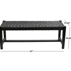Kirklands Home Benches & Ottomans|Teak Wood and Leather Bench Black